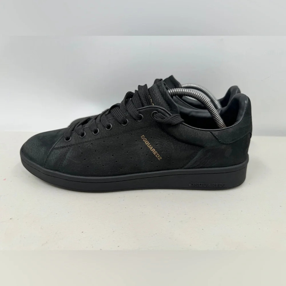 Dsquared2 Mens Black Soft Leather Low-top Sneakers Size 44